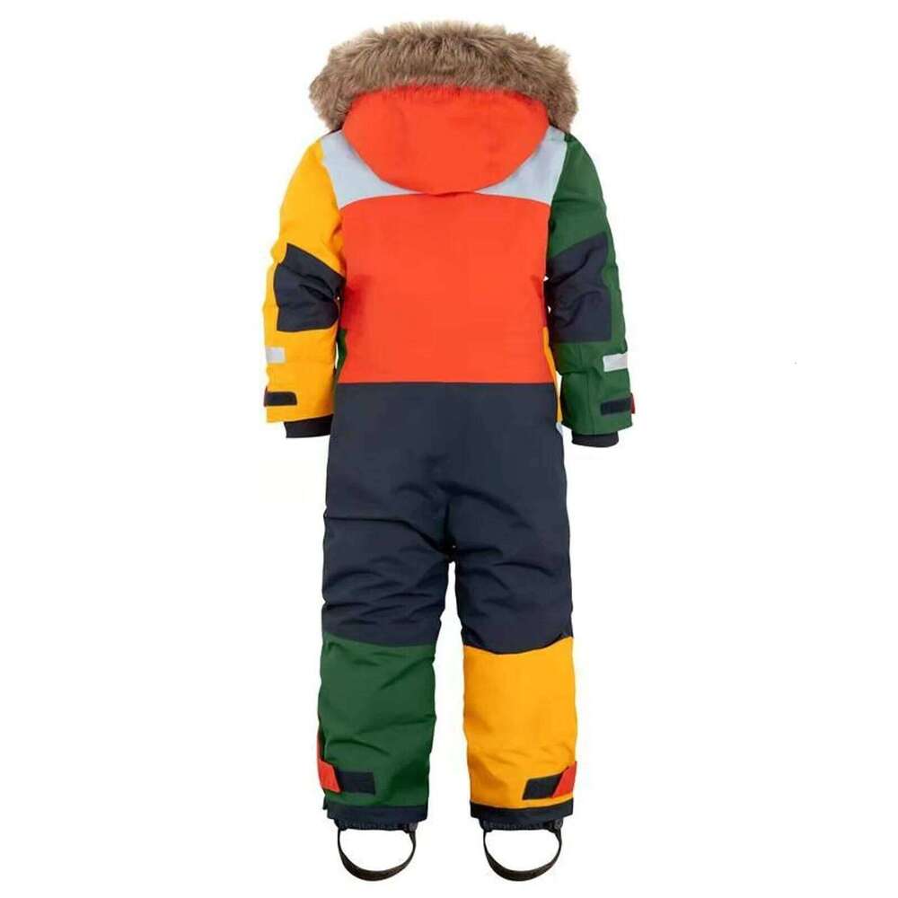 One-Piece Children's Ski Suits Snowboarding Fur Collar Hooded Thickening Windproof Warm Winter Skiing Clothes For Girls Boys