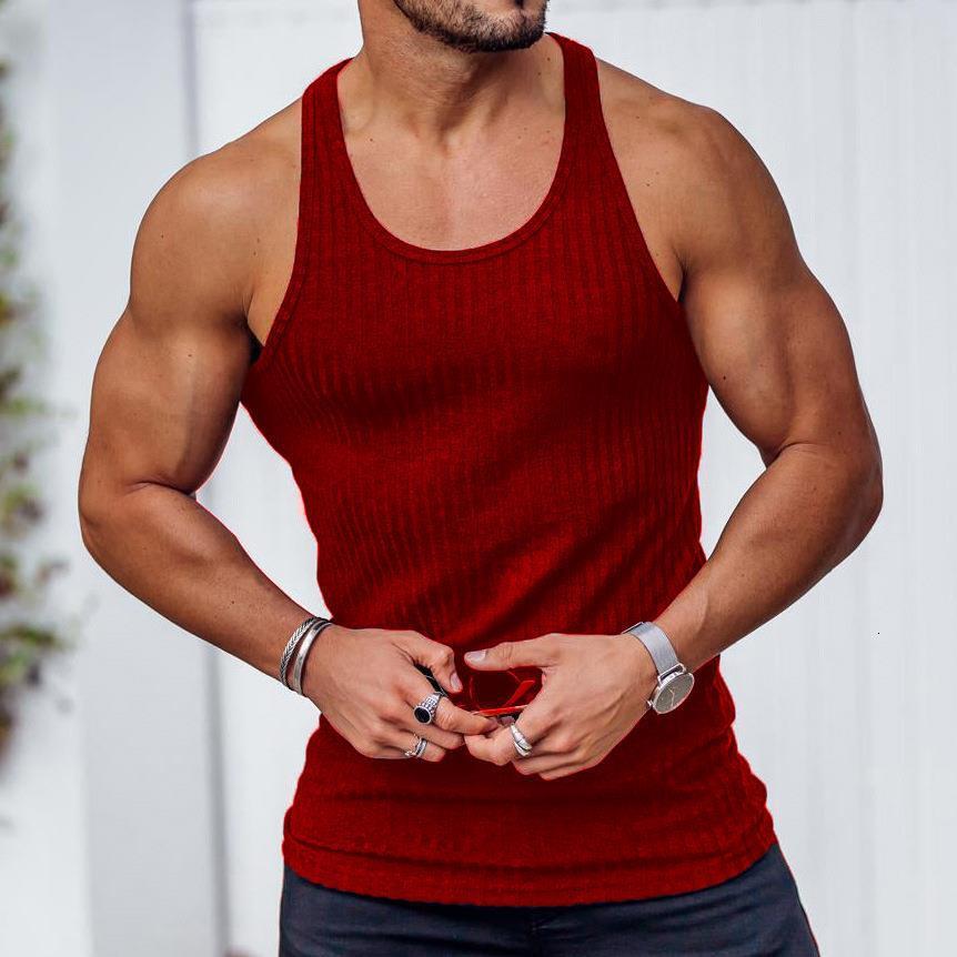 2025 New Spring Summer Knitted Solid Color Fitness Sports Slim Fit Tank Top Men's Clothing