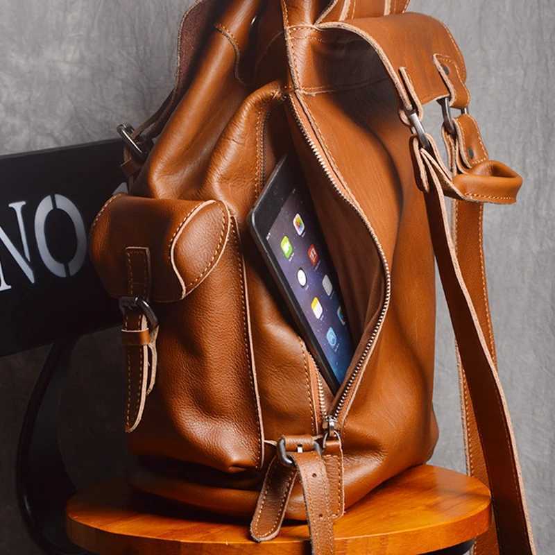 Leatherfocus Leather Travel Backpack Men Multifunctional Fashion Backpack Retro Large Capacity Backpacks for Women Laptop Bag W251025