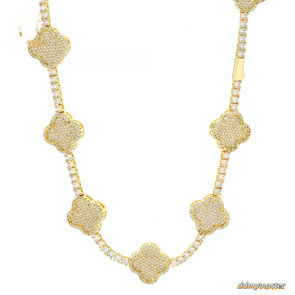 Hip Hop Fine Jewelry Four-Leaf Clover Tennis Necklace Women Gold Plated 3A Zircon Iced Out Bling Dia Chain Ddmymaster