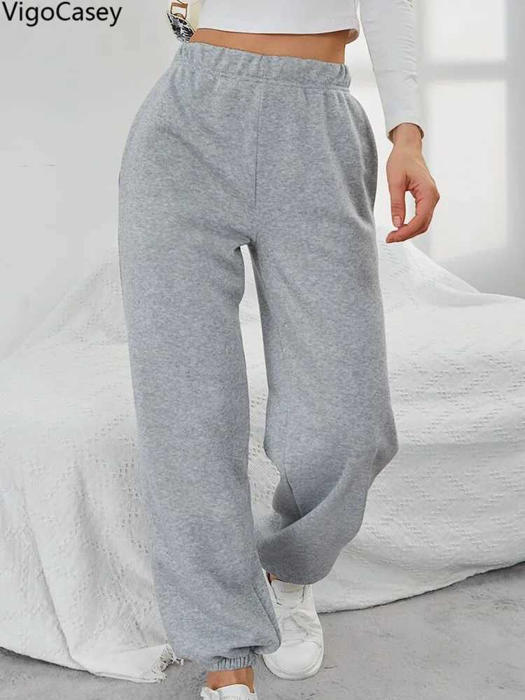 2025 Women High Waist Sport Pants Female Casual Pocket Wide Leg Pants Women Gray Cycling Baggy Pants Lady Solid Running TrousersT251025