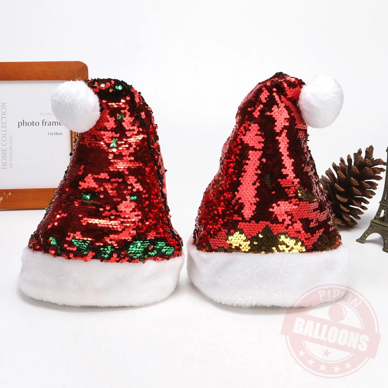 30cm40cm Flip Sequin Short Plush Christmas Hat Christmas Glitter Sequin Christmas Hat Festival Celebration Decoration 251023