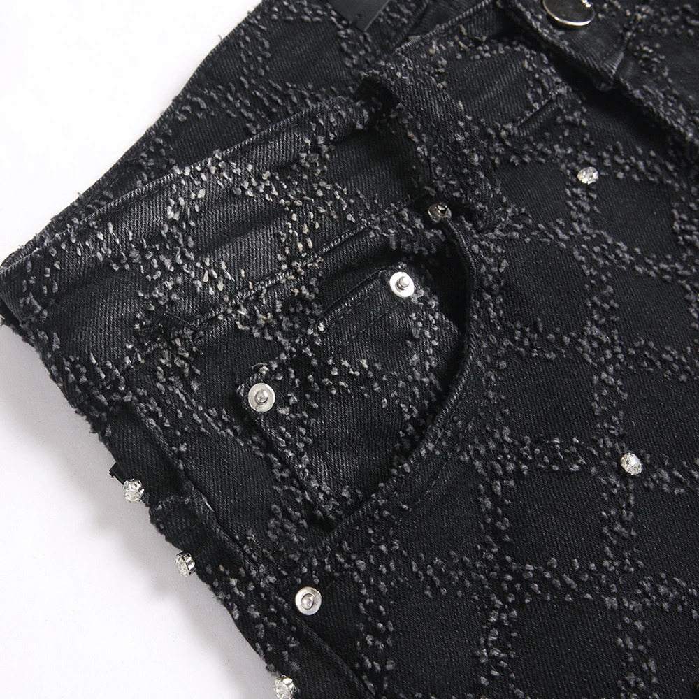 Mens Crystal Boot Cut Jeans Punk Black Stretch Denim Pants Rivet Slim Flared Trousers Fashionable Bootcut Trousers 251024