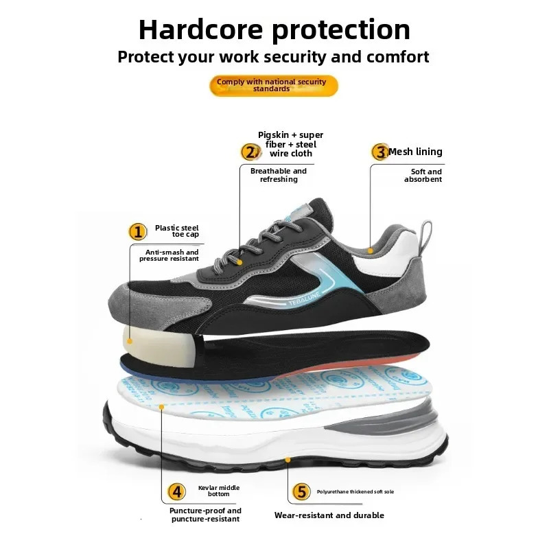 Breathable labor protection shoes safety shoes odor proof protective shoes insulated shoes construction site work shoes 251023