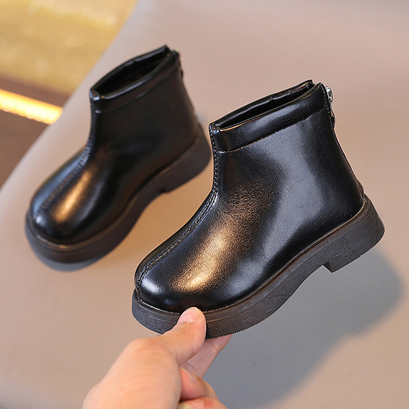 Girl Boots Design Kids Girls Ankle Boots Children Toddler Short Leather Boots Happysteps Black Brown Color Side Zipper Sizes 22 - 31 H1184
