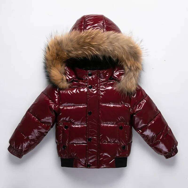 Winter Baby Girl Down Jacket Waterproof Shiny Real Fur Thicken Warm Outerwear Coat 1-8 Years Kid Boy Parka Outfit