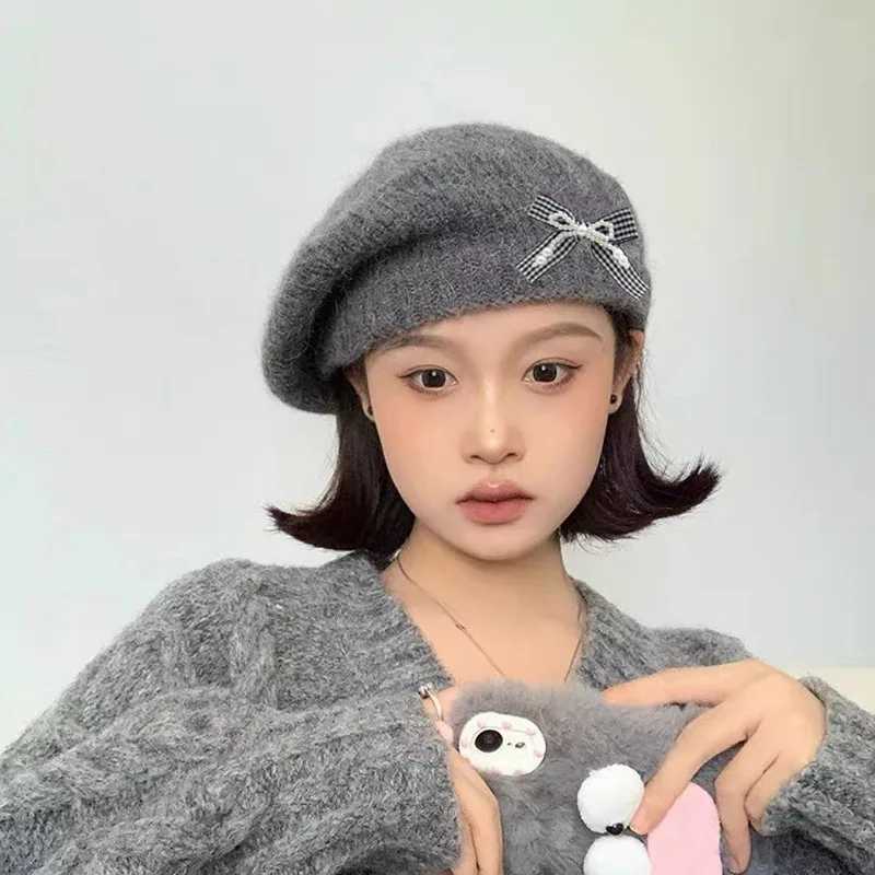 KoreanStyle Bow Knitted Berets for Wen Autumn and Winter Warmth Versatile Beret Hat Fashion Sweet Cute Pr C Y251025