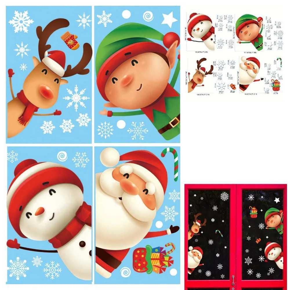 Christmas Window Clings Cute Xmas Decorations for Winter Holiday Home Party Santa Reindeer Snowman Snowflake Stickers for Glass C251024