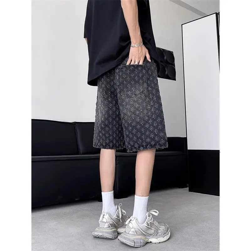 American retro fashion design ripped denim shorts for men summer trendy brand high street fashion retro trendy brand midpantsXJ251025