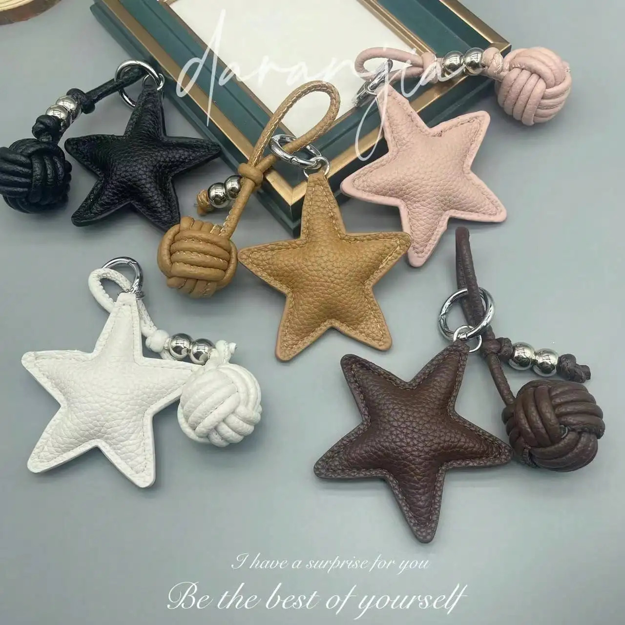 Handmade Star Woven Ball Keychain for Bags Boho DIY Bag Pendant Creative Gift for Women Girls Birthday Party Accessories 251021