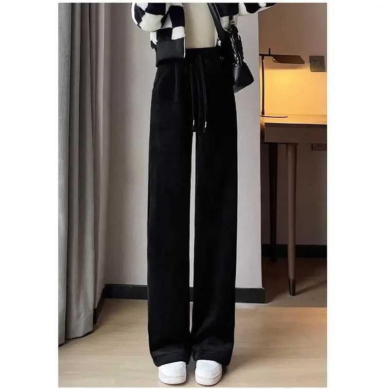 Women Keep Warm Thickened Corduroy Trousers Wide Leg Sweatpants Winter Straight Pant High Waist Warm Loose Simple Lamb TrousersT251025