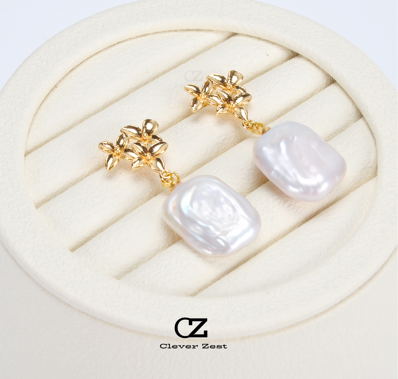 Natural White Square Baroque Flower Earrings 14K Gold-Filled Fashionable and Versatile Trendy Anniversary Gift Best Friend Gift