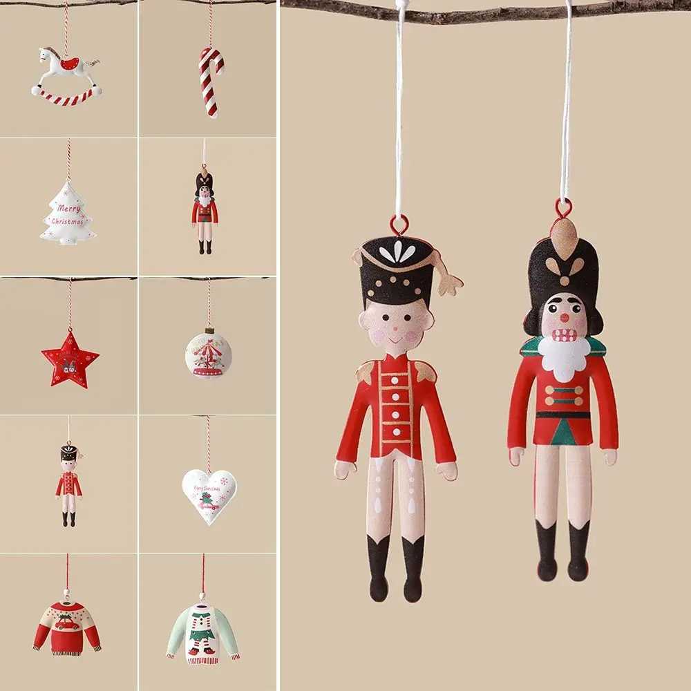 Christmas Hanging Pendants Soldiers Doublesides Painted Xmas Tree Decor Festival Favors Iron Art Embellishment Party Supplies C251024