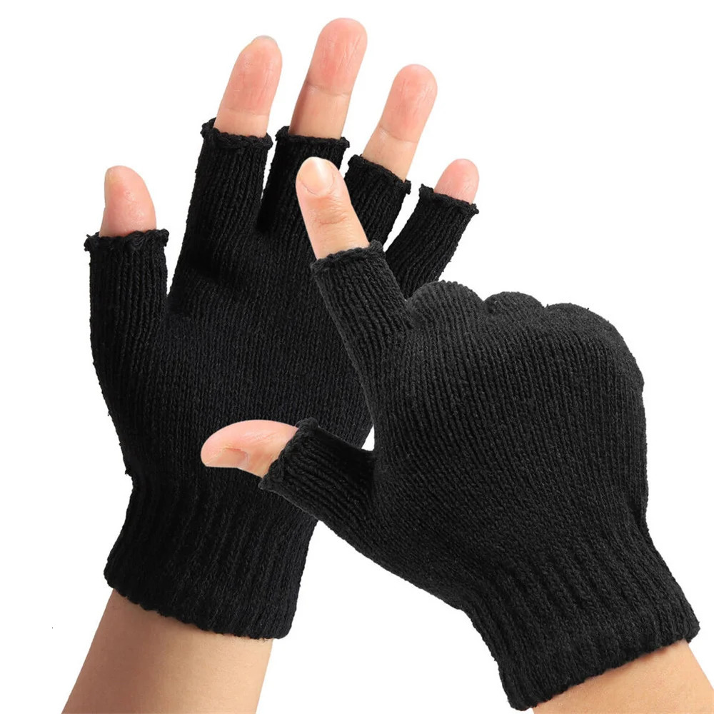 Knitted Thermal Fingerless Gloves Warm Winter Half Finger Gloves for Men Womens Solid Casual Gloves Xmas Gift 251021