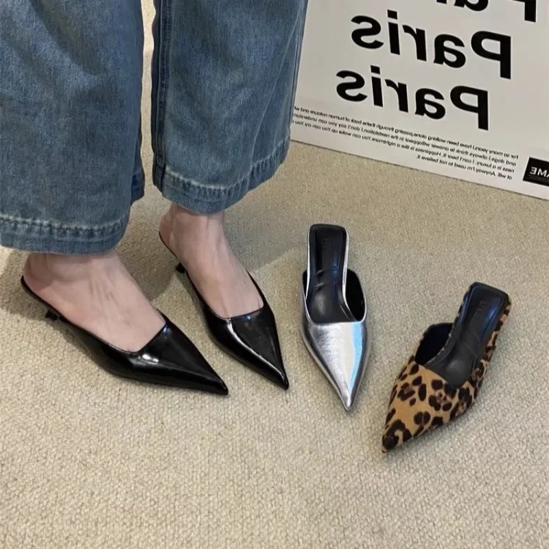 Pointed Toe Mules Fashion Leopard Print Women Slippers Casual Womens Shoes Women Low Heels Elegant Ladies Outdoor Slide 251023