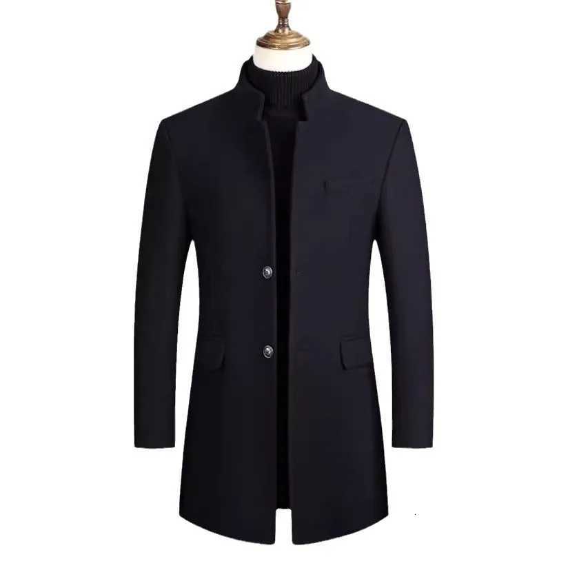 2025 Autumn Winter New Fashion Mens Casual Trendy Solid Color Elegant Stand Collar Singlebreasted Wool Coats Male Clothes TopsT251025