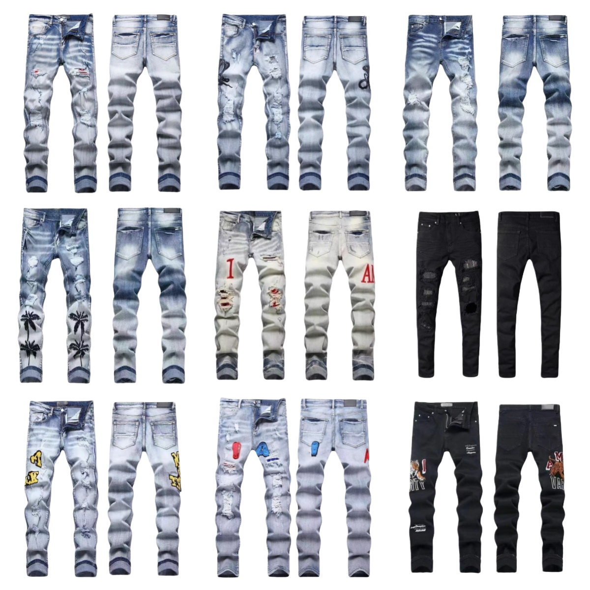amirijeand designer mens jeans flared baggy Jeans with Hole Straight Leg Zipper Hip Hop jeans Fashion Splicing Jeans Pants Luxury Distressed Men Women