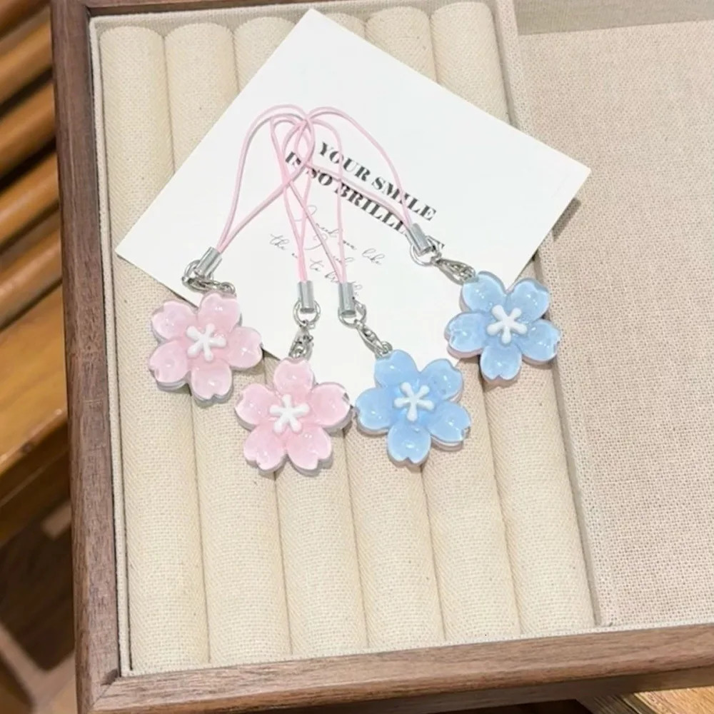 Cute Romance Pink Blue Sakura Flower Pendant Mobile Phone Chain for Women Girls Couple Accessories Bag Keychain Friendship Gift 251021