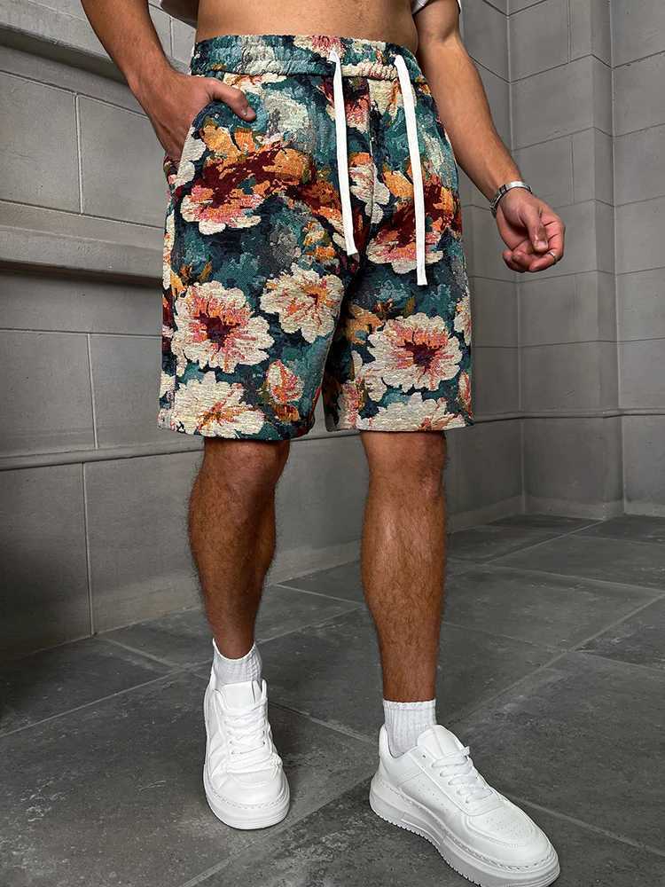 Spring And Summer New Mens Shorts Fashion Flower Print Drawstring Five Part Pants Street Photography Casual Mens WearXJ251025