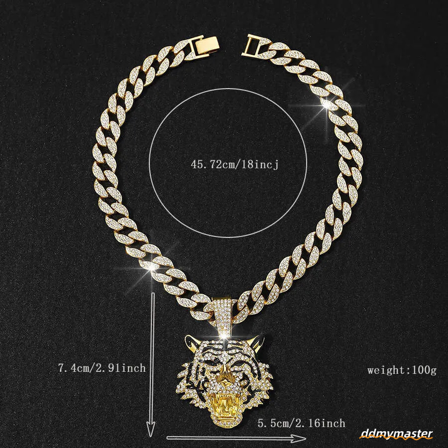 Men's Hip-Hop Tiger Pendant Necklace: Alloy Cuban Chain With 3D Full Dia Style Ddmymaster