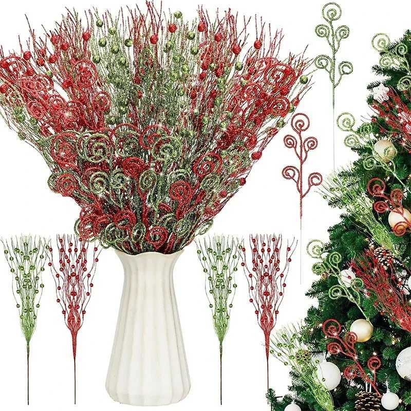 Artificial Berrys Stem Christmas Decoration Glitter Xmas Tree Hanging Home Flower Bouquets Decor DIY Wreath Gift Accessories C251024