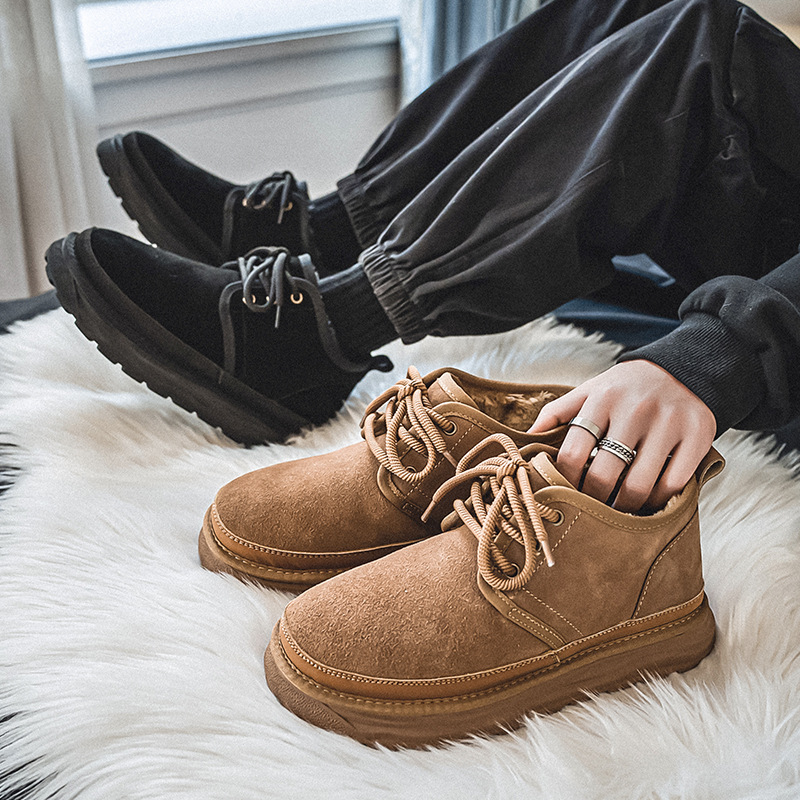 Designer bag autumn and winter fur on Leather warm snow boots thickened fashionable casual work wear boots for man