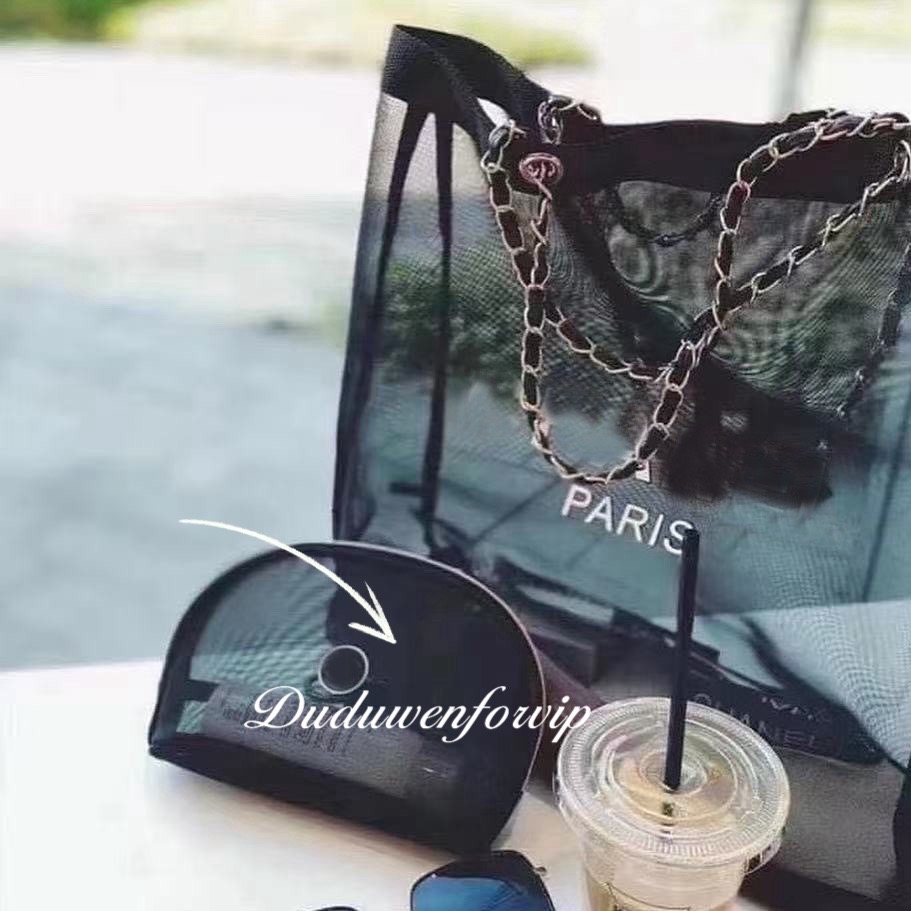 storage bag classical C gift set of two bag letter 2C classic Orgainize lady mesh printed tote with ribbion tie fashion Travel case