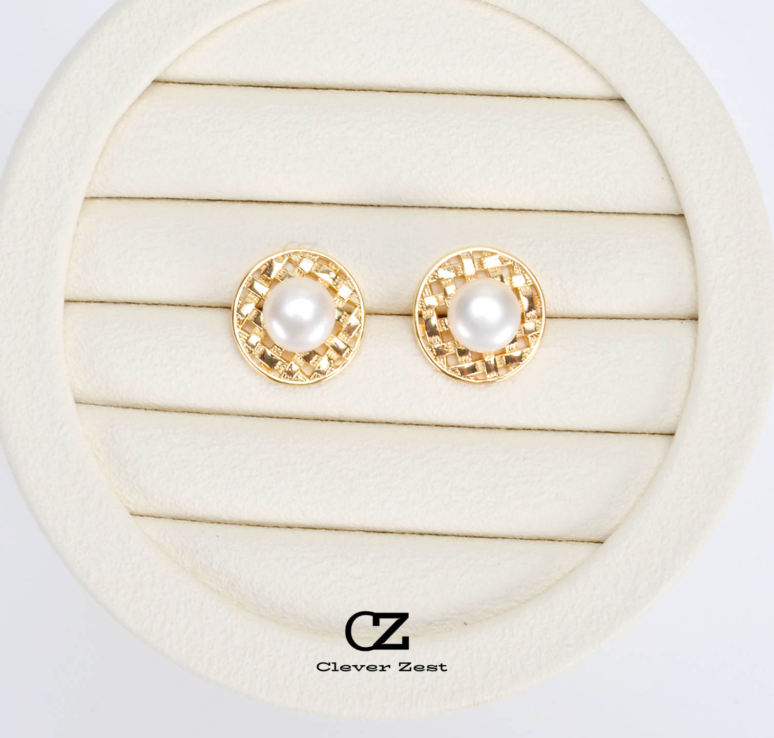 Natural White Pearl Grid Stud Earrings 14K Gold-Filled Fashion Versatile and Trendy Anniversary Gift Bestie Gift