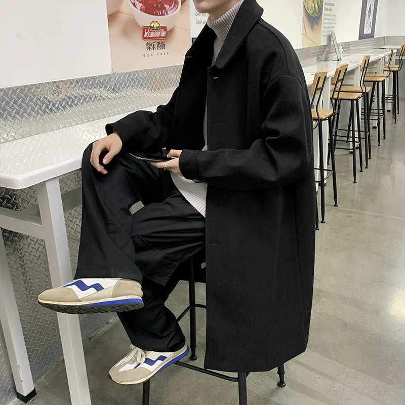 Blends Men Xlong Autumn Winter Korean Style Trendy Loose Overcoats Solid Handsome Allmatch College Harajuku Clothing MidcalfT251025