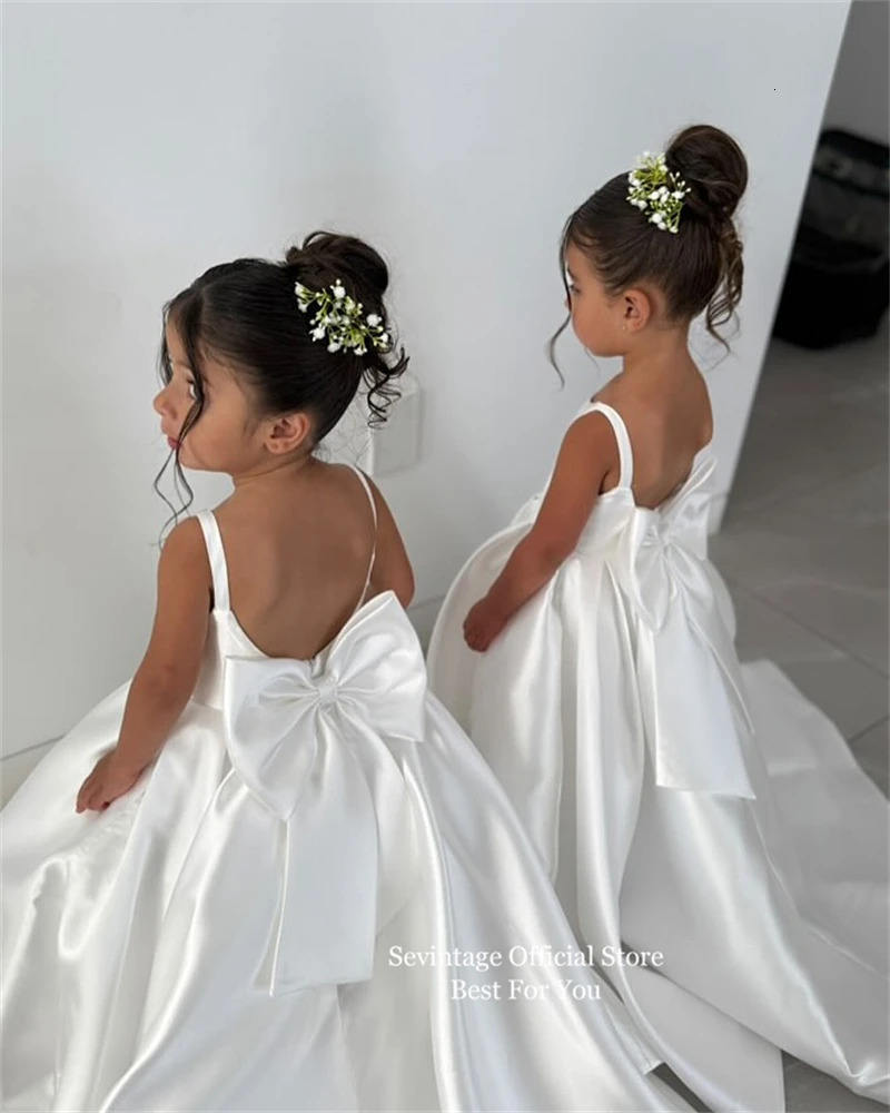 Sevintage Cute Ivory Baby Flower Dresses Bow Back Birthday Party Gifts Wedding Dresses For Kids ropa de nia Customized 251023