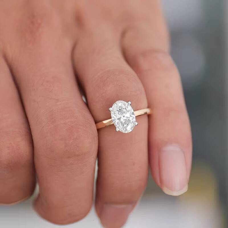 4ct Diamond Ring Lab Grown Diamond Ring Oval Hand Inlay Igi Certified Diamond Wedding Engagement 14k Gold Rings for Women