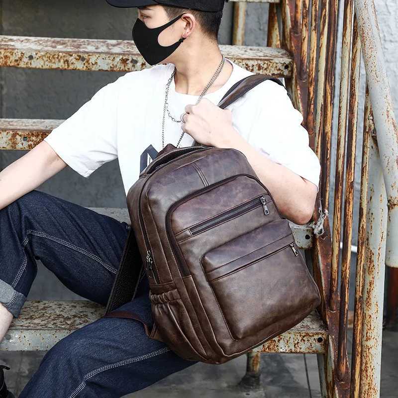 High Quality USB Charging Backpack Men PU Leather Bagpack Large Laptop Backpacks Male Mochilas Schoolbag For Teenagers Boys W251025