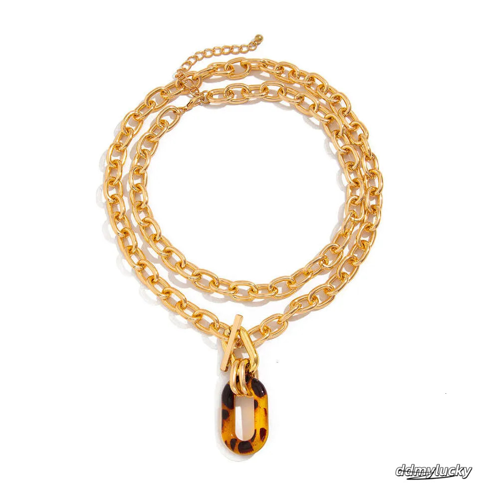 Fashion Leopard Print Necklace Set: Irregular Geometric Acrylic Collarbone Chain Accessories Ddmylucky
