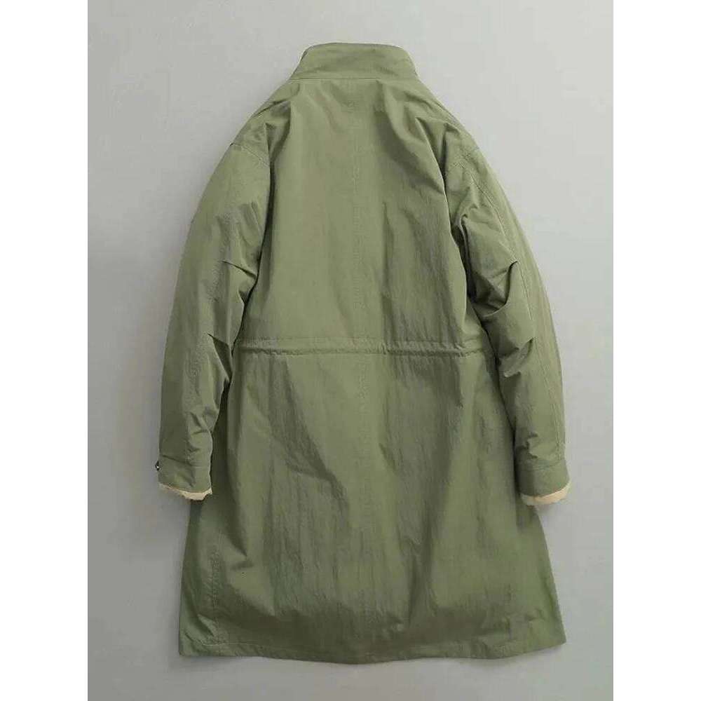 2025 New Cotton Padded Parka Army Green Vintage Fake Two Piece Stand Collar Long Jacket Drawstring Big Pocket Coat Women Coats Designer Women