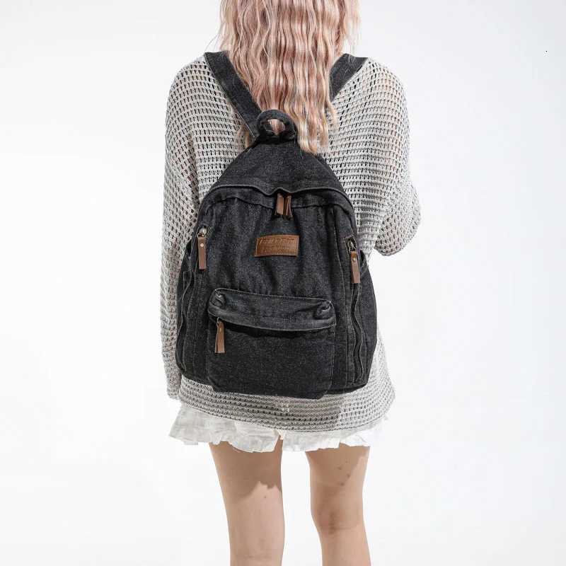 Backpack Large Capacity Denim Backpack Fashion Versatile Multipocket Design Daily Commuter Backpack W251025