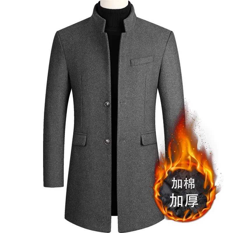 Autumn and Winter Mens Woolen Coat Medium and Long Trench Coat with Cotton and Thickened Mens JacketT251025