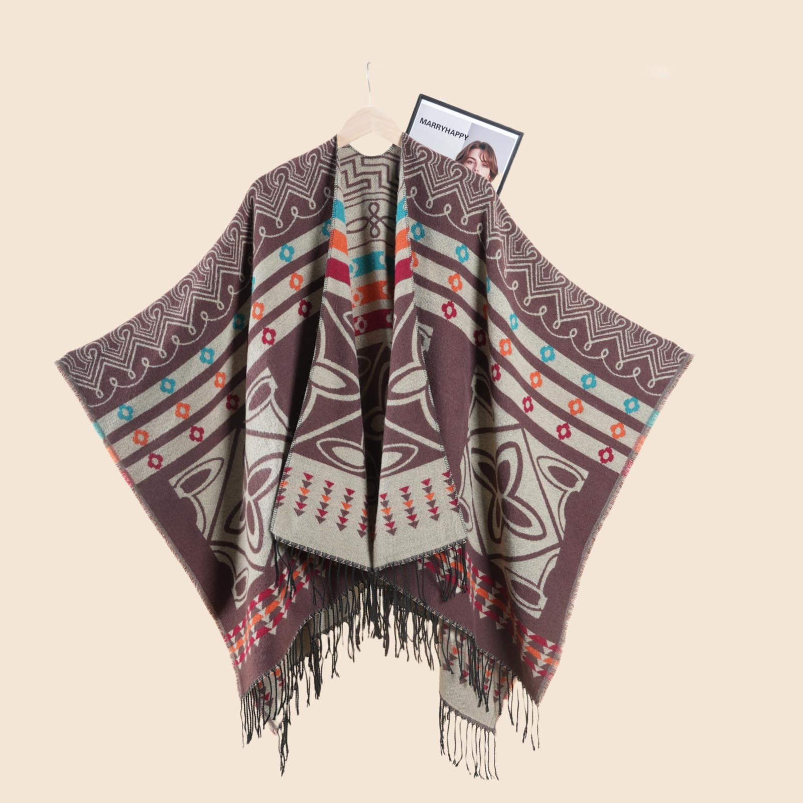 New Cross Plum Blossom Tassel Thickened Split Warm Shawl Womens Cape Autumn Winter ColdProof Cloak