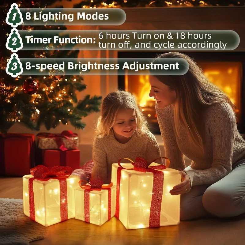 3pcs Christmas Thanksgiving Autumn Holiday Lighting Display LED Luminous Christmas Gift Box Fittings3AA No Builtin Battery C251024