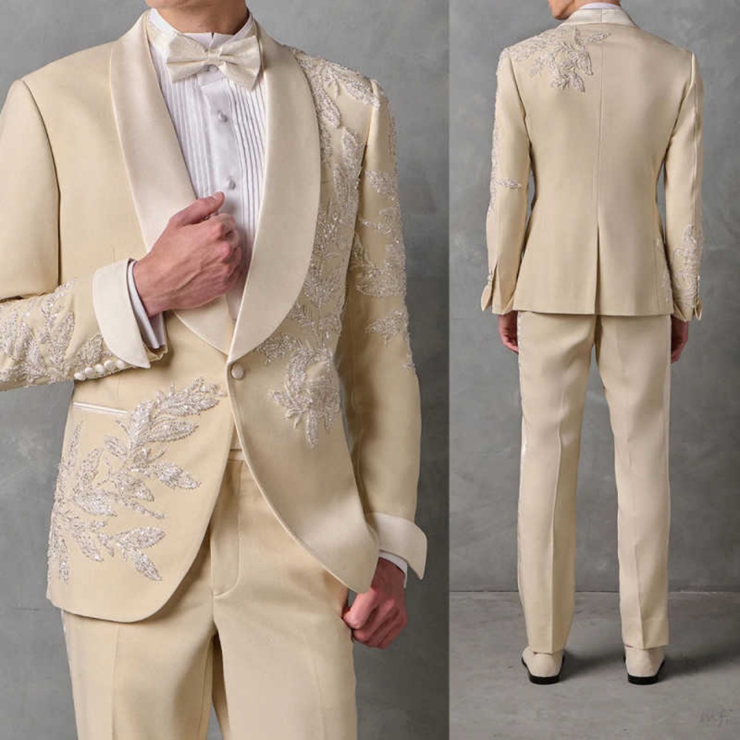 Luxury Beadeds Men Suits Single Breasted Shawl Lapel Jacket Blazer Sequins Classic Fit Prom Male Party Customized Tuxedos