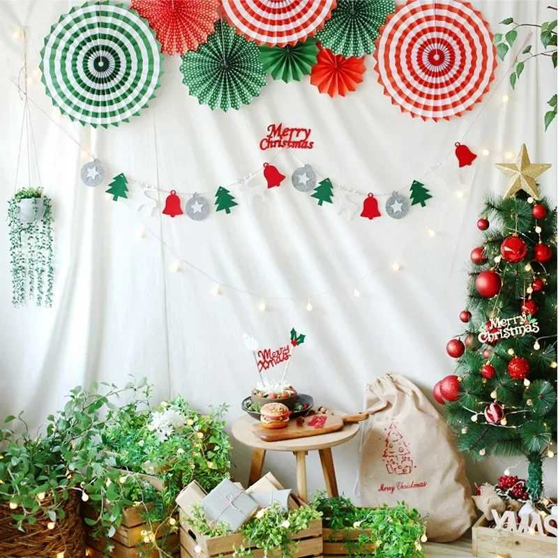 Christmas Banner Garland Wool Felt Triangle Merry Christmas Decor for Home Navidad Christmas Ornaments Xmas Decor New Year C251024