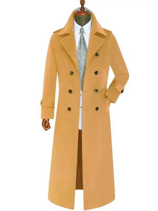 Woolen Pea Coat For Men Overtheknee Extralong Winter Business Casual Korean Style Slim Fit Cashmere Military Coat Plus SizeT251025