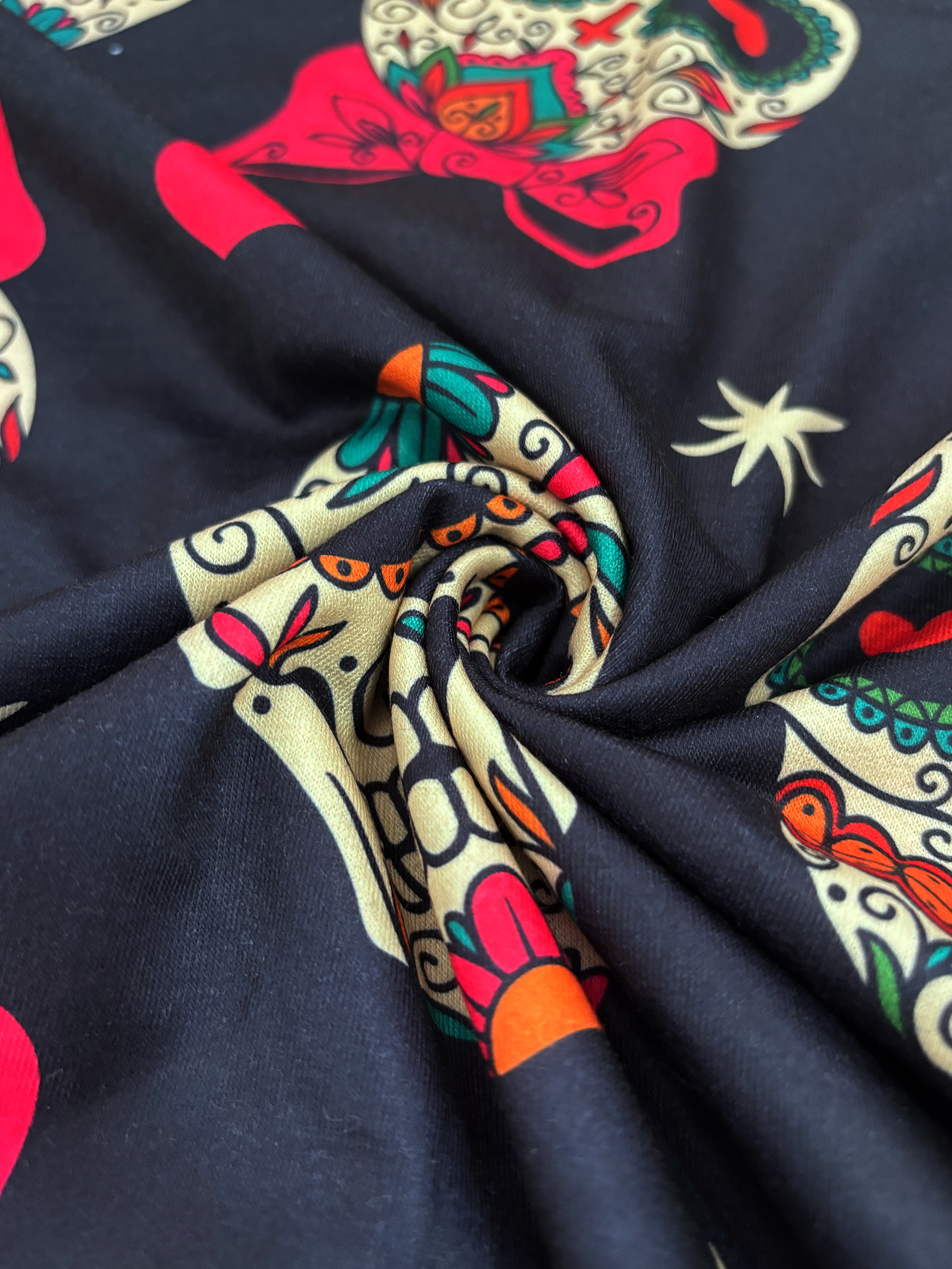 Autumn Winter New Women's Skull Printed Casual Commute Style Elegant Dress, Milk Silk Black Dress, S-XXL---CF41119