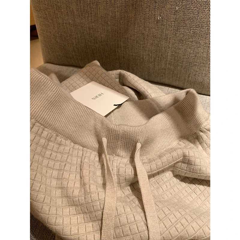 Fleece Knitted Wide Leg Pants Women Fashion Streetwear Black Baggy Pants Winter Ladies Korean Warm Casual Straight Trousers NewT251025