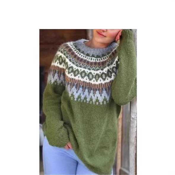 Womens Clothes Sudaderas Knitted Fashionable Printed Longsleeved Pullover Loose Autumn And Winter Warm Sweater Klamotten DamenT251025