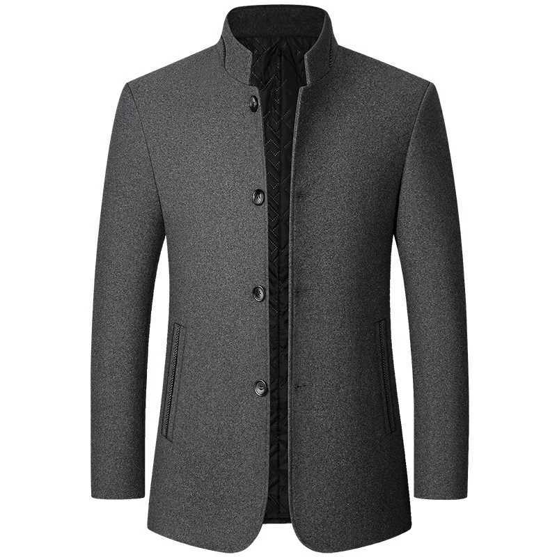 Mens Woolen Jacket Suit Standup Collar Middleaged Autumn and Winter Woolen Men JacketT251025