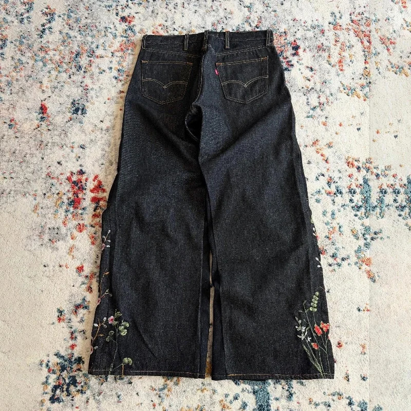 Y2K Baggy Jeans vintage splicing Floral Seams Embroidery Streamlined Jeans 2000s Harajuku goth men women Hip Hop wide leg jeans 251024
