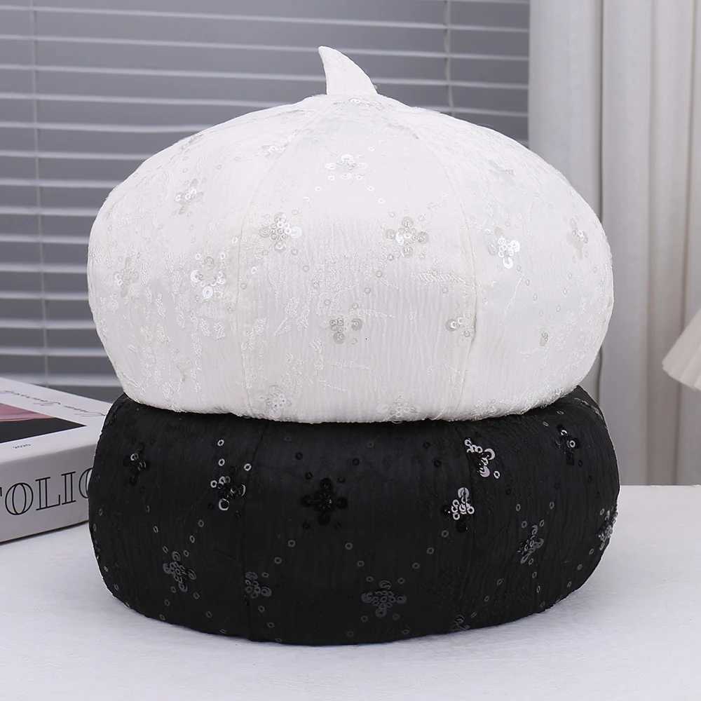 Elegant Simple Solid Color Beret Hat Breathable Cfortable Shiny Lace Outdoor Street Style Fashionable Accory Y251025
