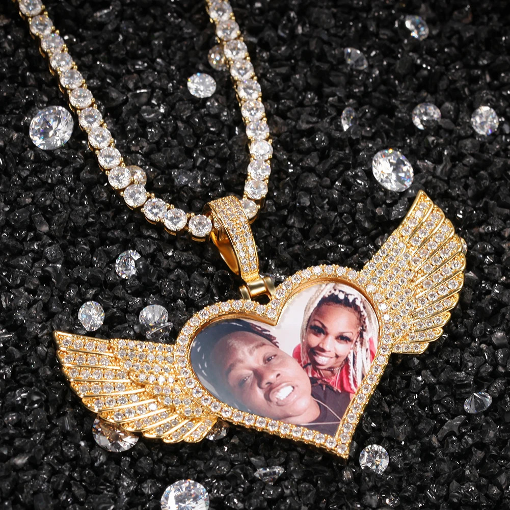 The Bling King DIY Poes Necklace Heart Shape With Wing Fashion Jewelry For Couple Gift Tennis Chain Valentines Day 251023