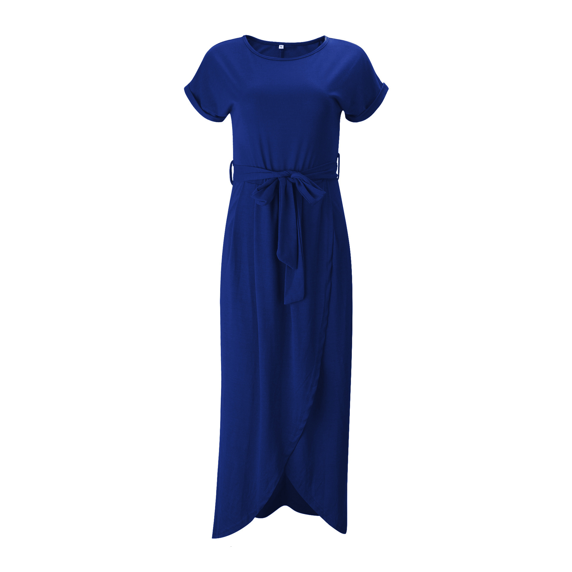 New Women's Solid Color Reversible Flat Short Sleeve Round Neck Irregular Dress
