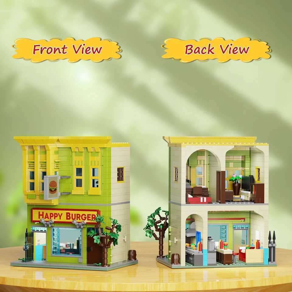 Bobes Hamburger Shop Building Blocks Sets City Scenery Street View House Architecture Model Bricks Gifts for Kids Adults C251023